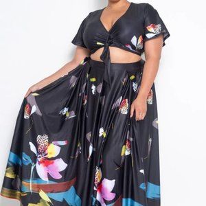 Floor Length 2 Piece Floral Skirt & Mid Drift Top